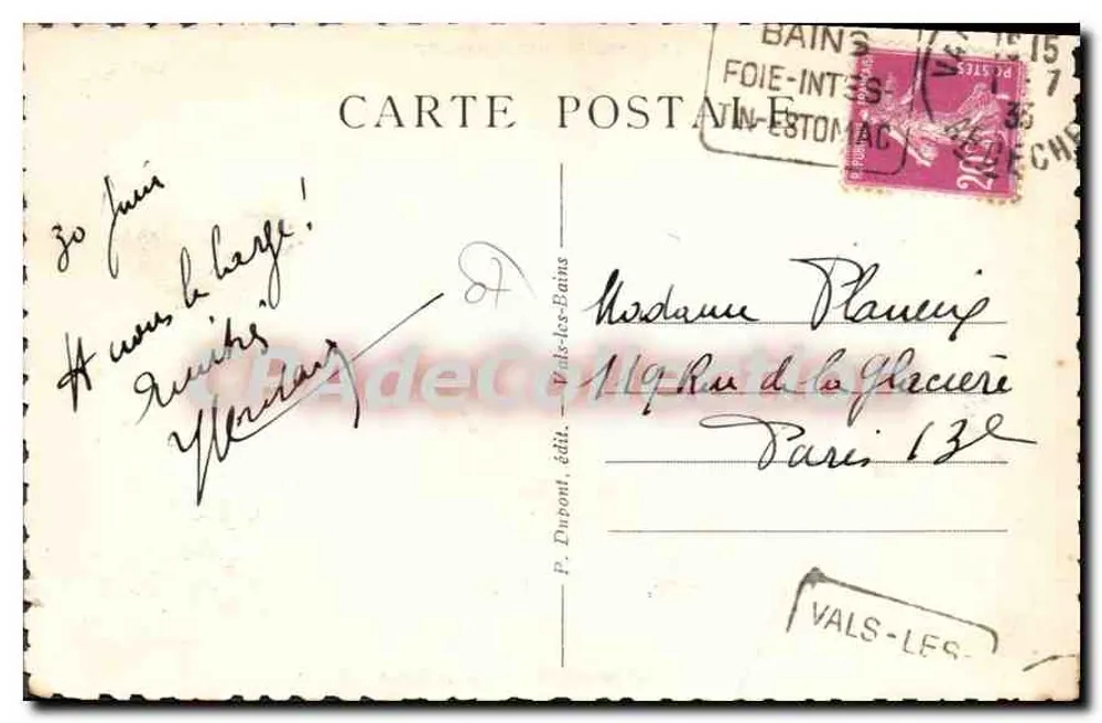 Vals-les-Bains — Vista geral — P. Dupont, editor - Verso