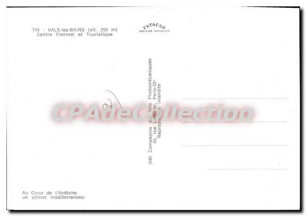 Vals-les-Bains — tourist postcard — EKTACAP - Rückseite