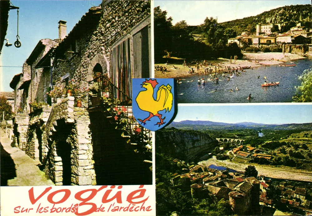 Vogue-sur-l'Ardeche — vista da cidade, praia e ponte — ARDECHE TOURISTIQUE n°2420 - Frente