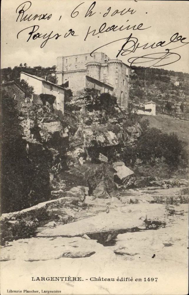 Largentière — Castillo construido en 1497 — Librería Plancher, Largentière - Anverso