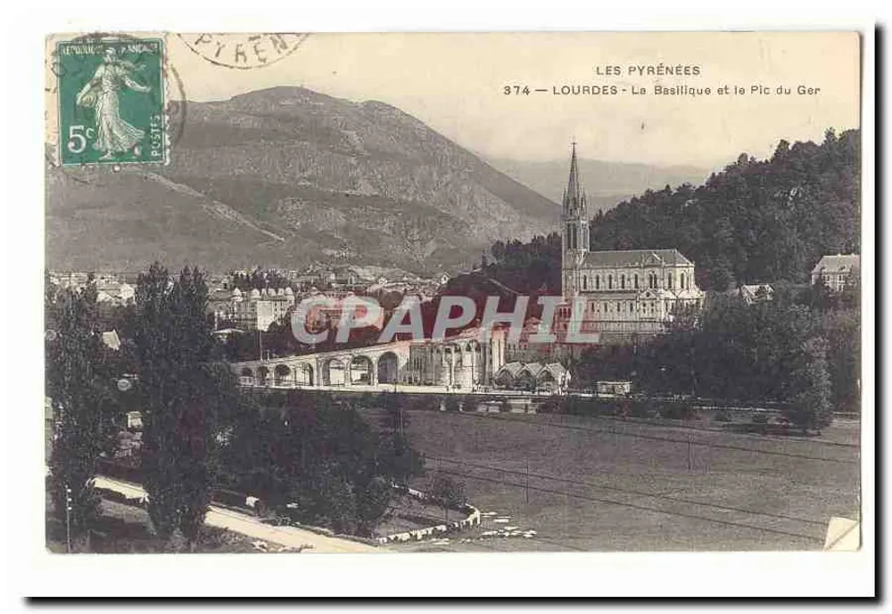 Lourdes — A Basílica e o Pic du Ger — As Pirineus, n° 374 - Frente