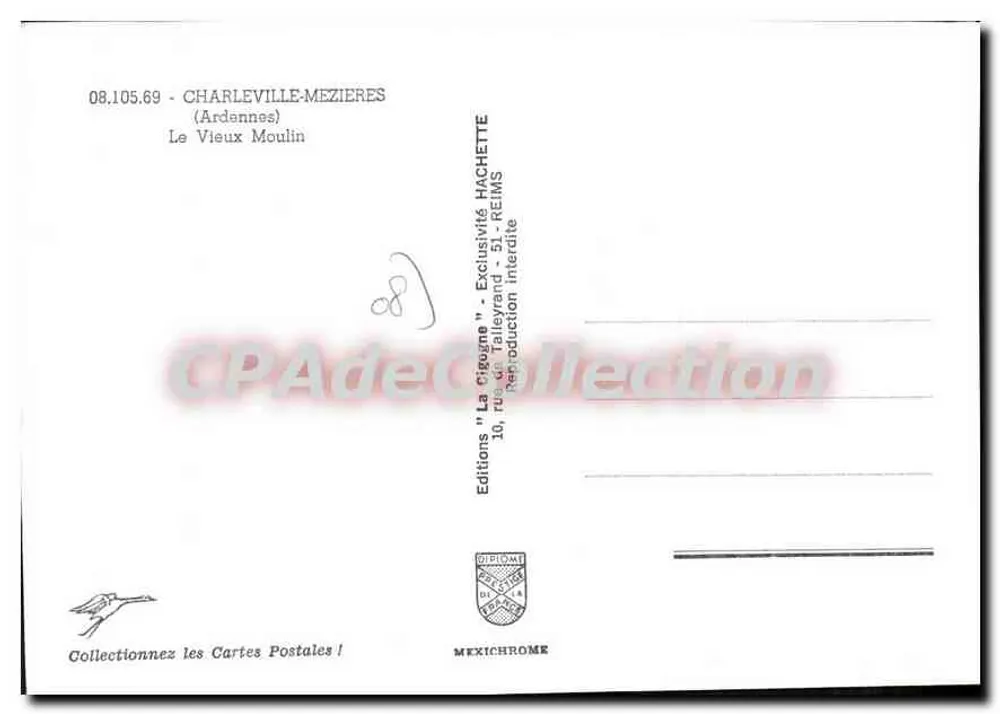 Das alte Mühle, Charleville-Mézières — Editionen 'La Cigogne' — n° 08.105.69 - Rückseite
