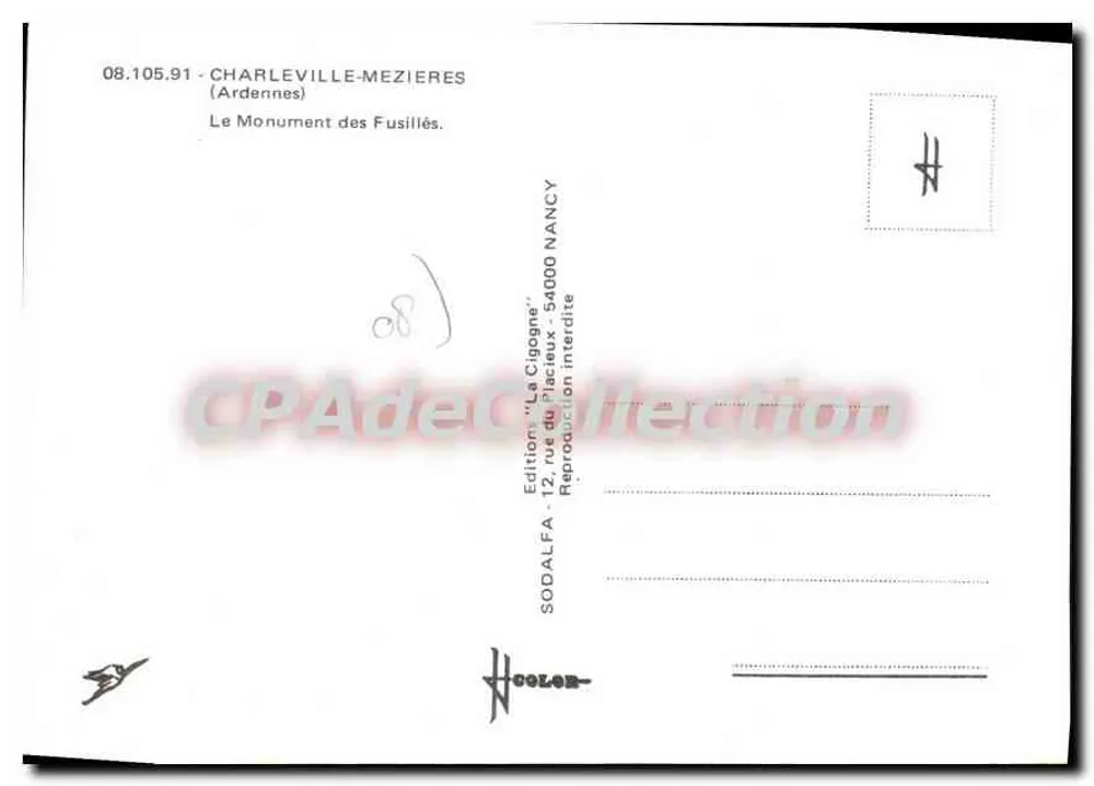 Denkmal der Erschossenen in Charleville-Mézières — Ardennes — Édition SODALFA - Rückseite