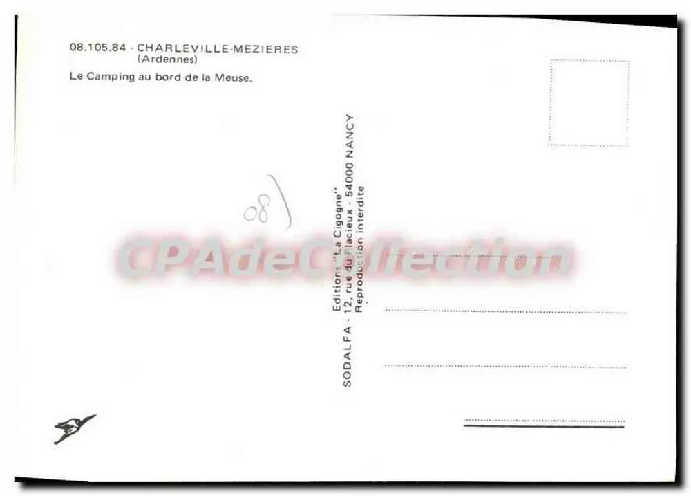 Camping am Ufer der Meuse — Charleville-Mézières (Ardennes) — Editions 'La Cigogne' n° 08.105.84 - Rückseite