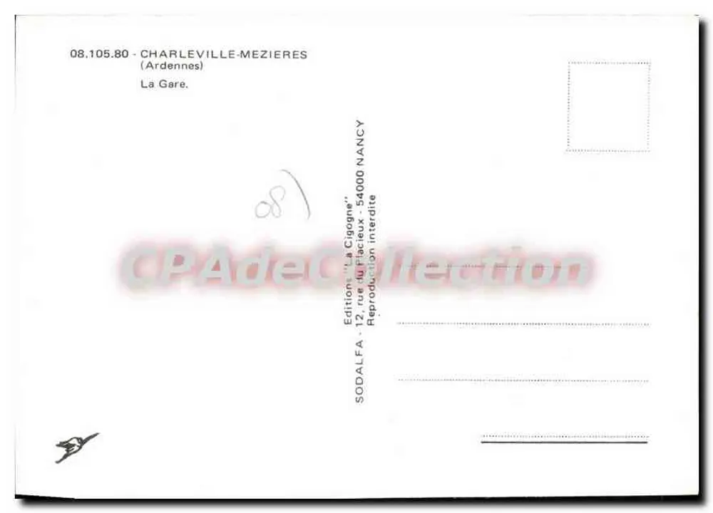 Charleville-Mézières — Der Bahnhof — Ausgabe 'La Cigogne' - Rückseite