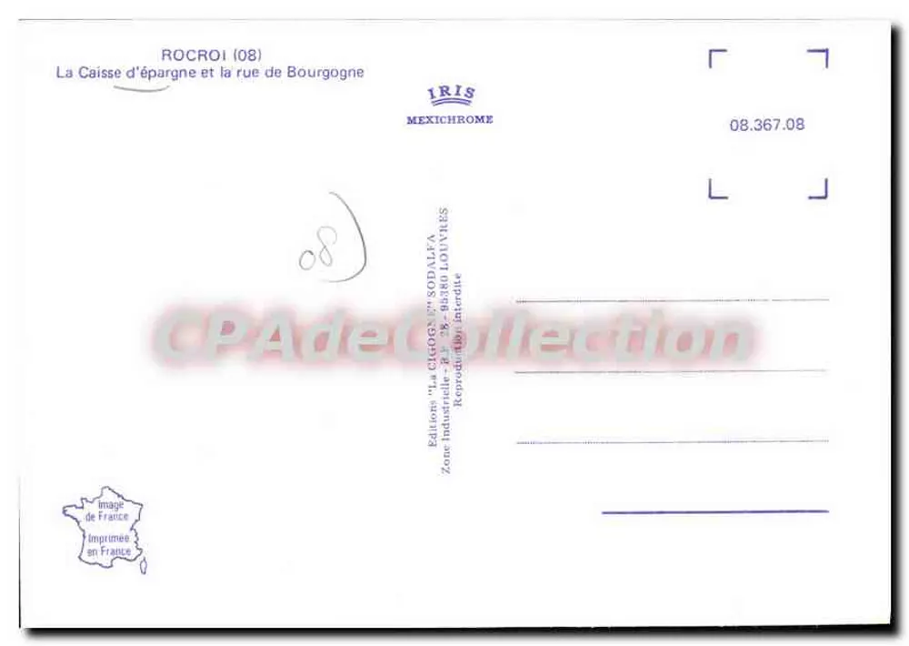 Rocroi (08) — Die Sparkasse und die Rue de Bourgogne — Ausgabe 'La Cigogne' SODALFA - Rückseite