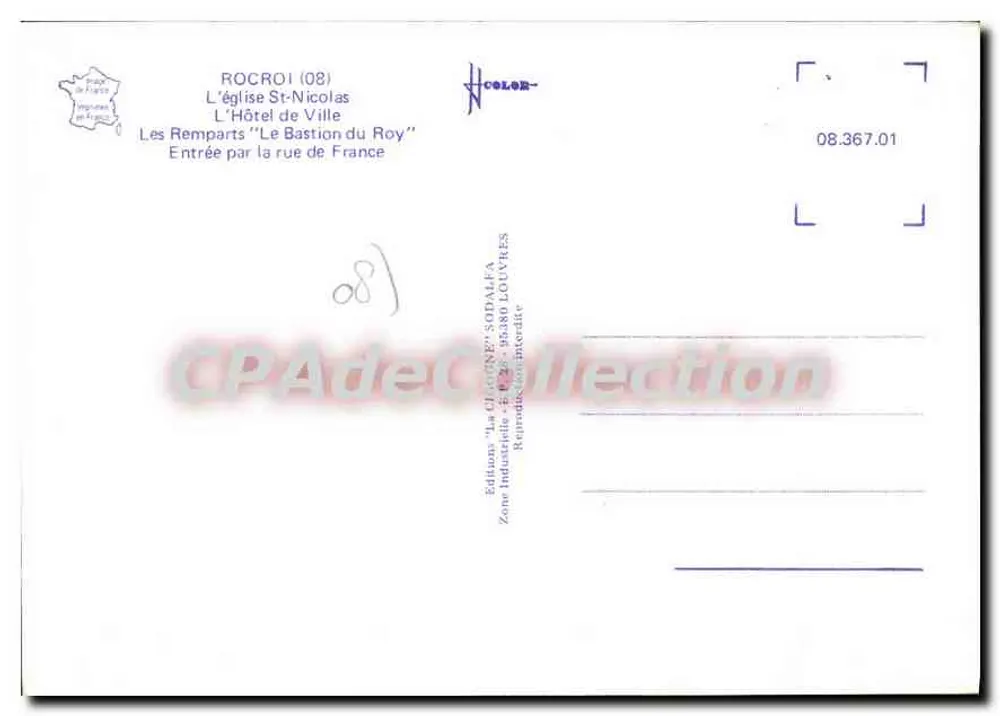 Rocroi — Ansicht des Platzes mit Kirche und Gebäuden — Ausgabe 'La Clionne' Sodalfa - Rückseite