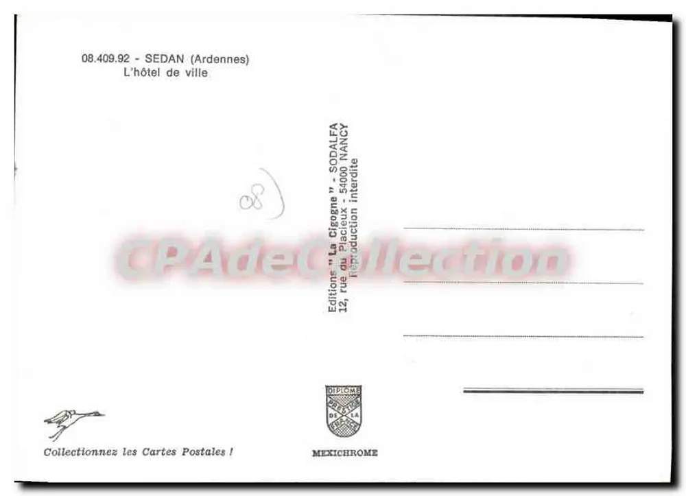Sedan (Ardennes) — Das Rathaus — Editions 'La Cigogne' NANCY - Rückseite