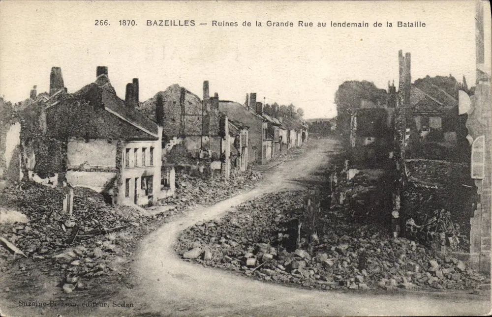 Bazeilles — Ruinen der Grande Rue am Tag nach der Schlacht — Suzaine-Pierson, Verlag Sedan, n°266 - Vorderseite