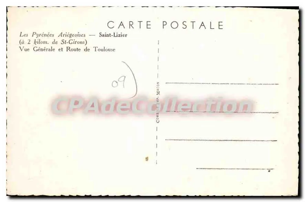 Saint-Lizier — Allgemeiner Blick und Route nach Toulouse — Verlag Combel MP. Nécon - Rückseite
