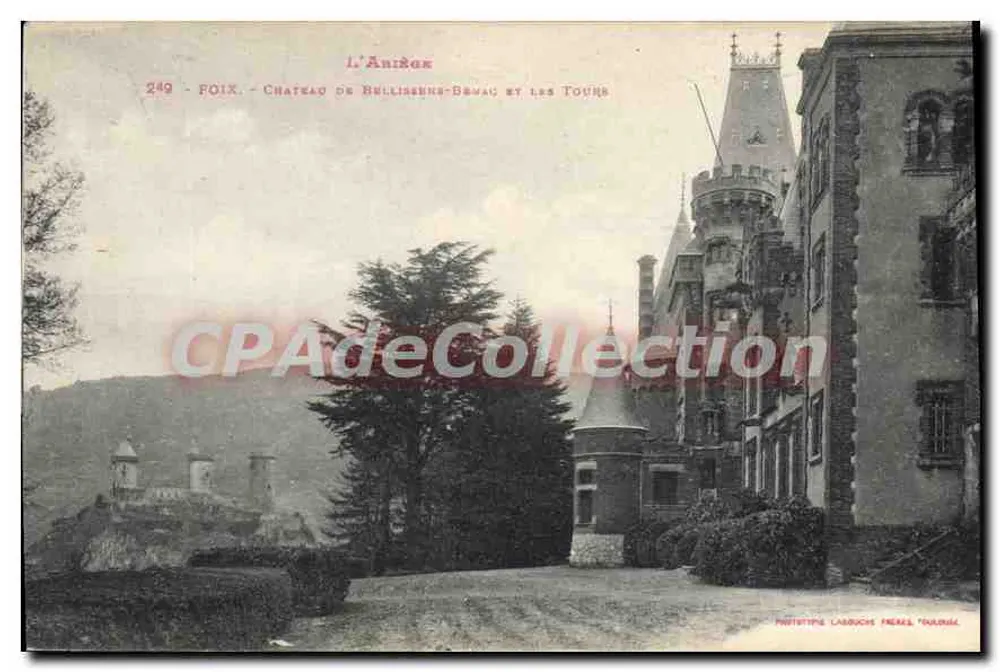 Foix — Schloss Béllisens-Bémau und die Türme — Phototypie Labouché Frères, Toulouse - Vorderseite