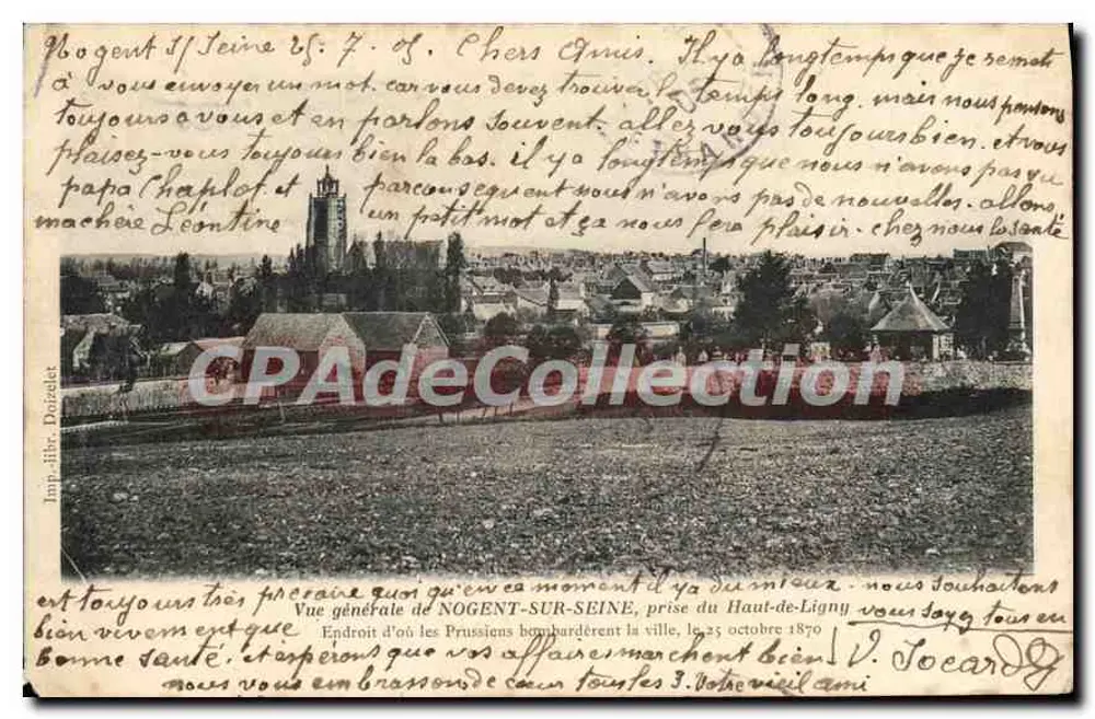 Nogent-sur-Seine — Allgemeiner Blick vom Haut-de-Ligny, 25. Oktober 1870 — Imp. Lib. Dozelet - Vorderseite