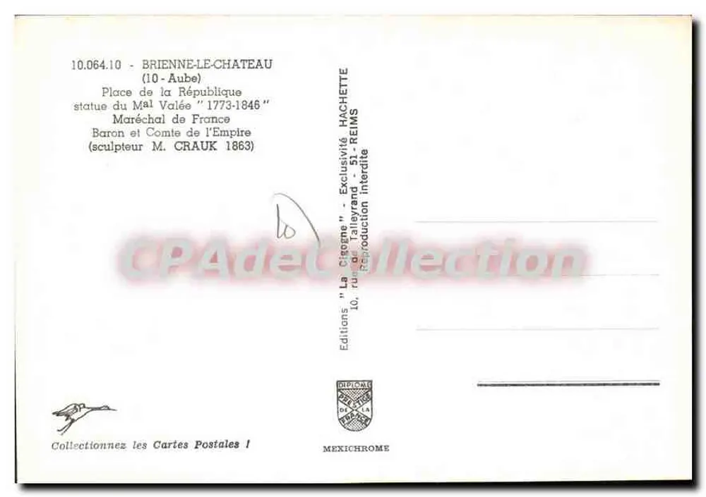 Brienne-le-Château — Place de la République — statue du Maréchal Valée — Éditions Hachette - Verso