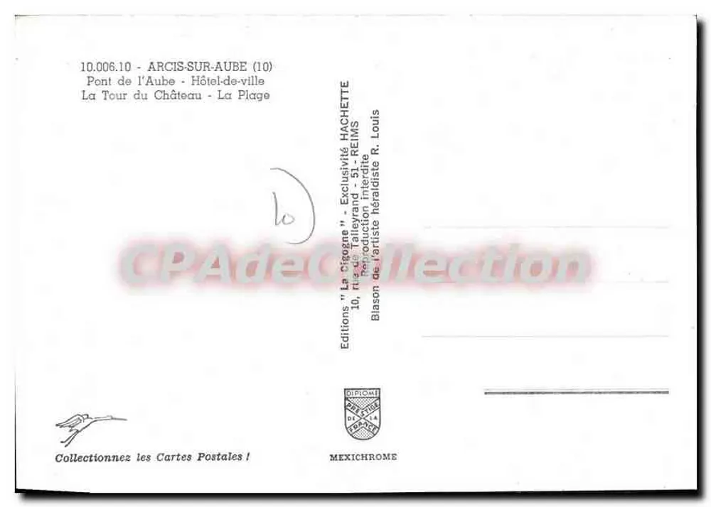 Arcis-sur-Aube — Brücke der Aube, Rathaus, Schloss, Strand — Editionen 'La Cigogne' - Rückseite