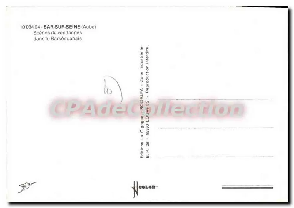 Colheita de uvas no Barséquanais — Coleção CPADeCollection — Éditions La Cigogne, SODALEA - Verso