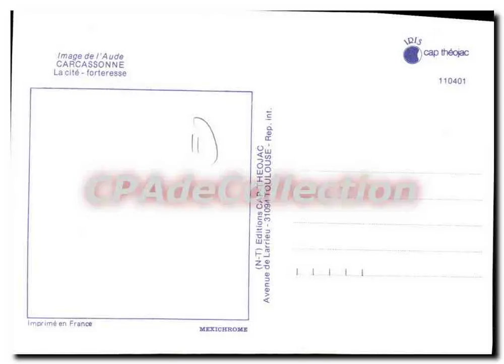 Carcassonne — A cidade-fortaleza — Adesivo e carta postal por IPIS Cap Théojac - Verso