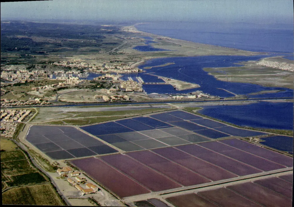 Gruissan — Panoramablick auf die Salzwerke und im Hintergrund, den Yachthafen — Edition Cap Théo Jac, Nr. 110421 - Vorderseite
