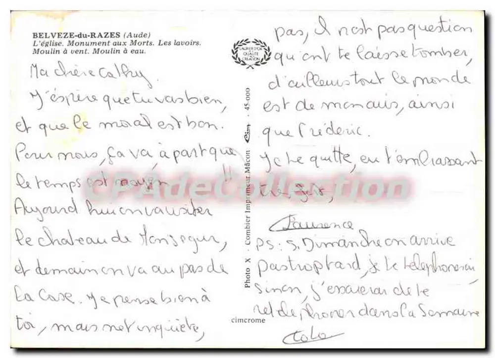 Belvèze-du-Razès — Erinnerungen an das Dorf — Photo X - Druckerei Combier Mâcon - Rückseite