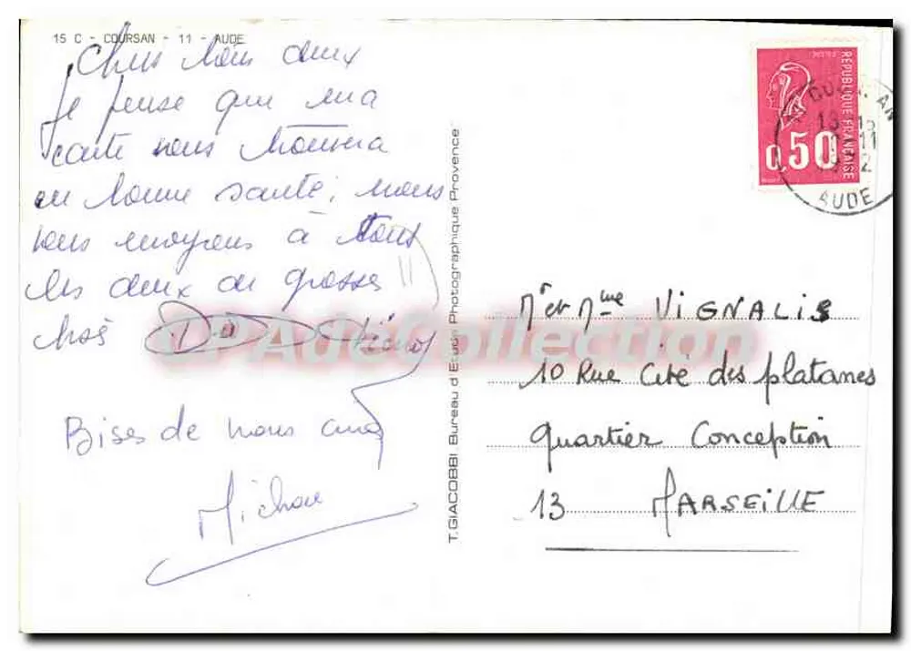 Refletes de Coursan — vista do rio, da igreja e do vilarejo — T. GACOBBI Bureau d'Études Photographique Provence - Verso