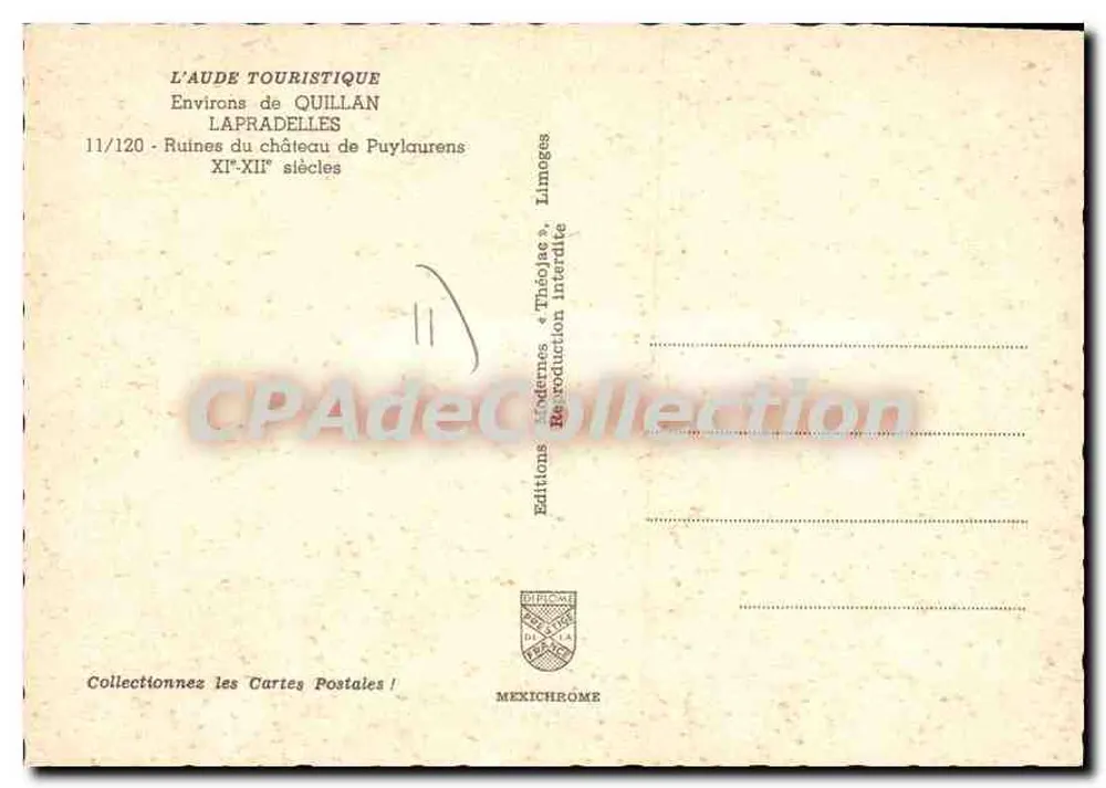 Lapradelles — Ruinen des Schlosses Puylaurens — Éditions Théojez - Rückseite