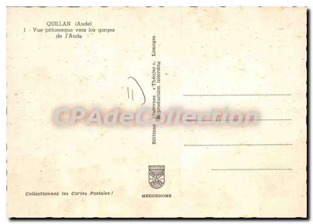 Quillan (Aude) — pittoreske Ansicht zu den Schluchten der Aude — Éditions Théojaac, Limoges - Rückseite