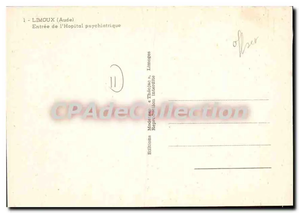 Limoux (Aude) — Eingang zum psychiatrischen Krankenhaus — Editions Théodic Limoges - Rückseite
