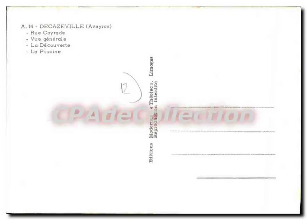 Decazeville — allgemeiner Blick, Straße Cayrade, Schwimmbad — Éditions ThéoJac - Rückseite