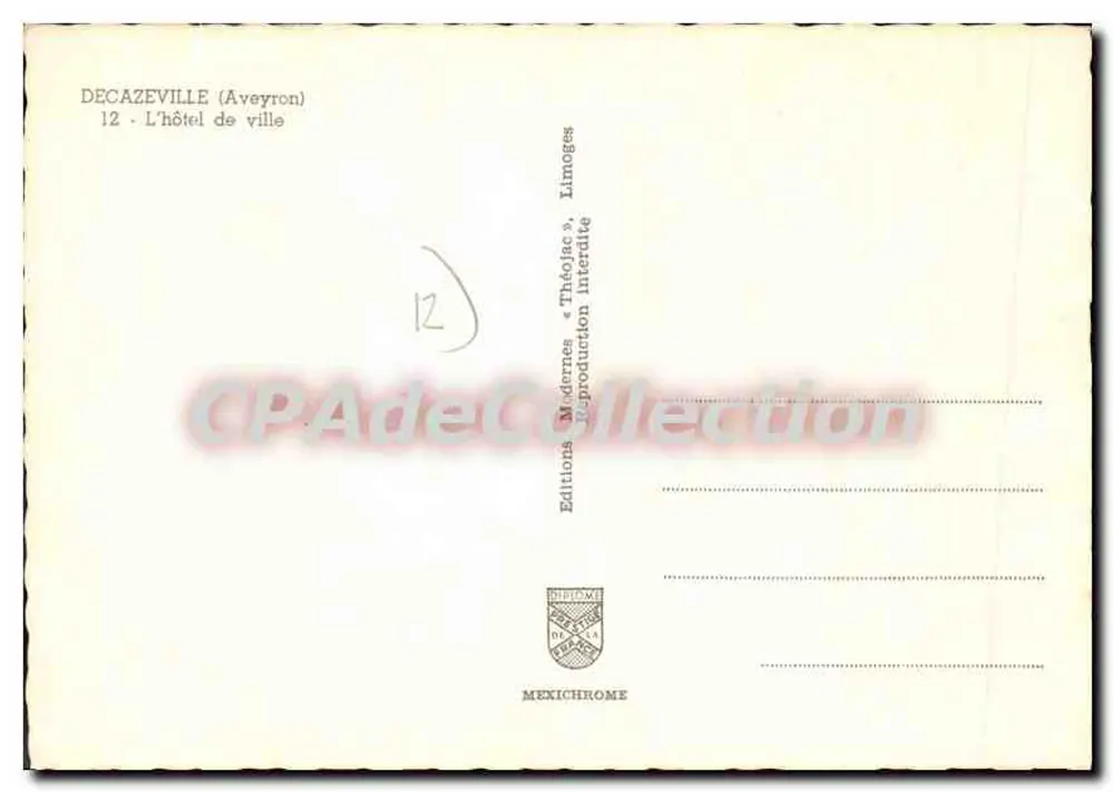 Decazeville (Aveyron) — L'hotel de ville — Editions Modernes ThéoJAC - Verso