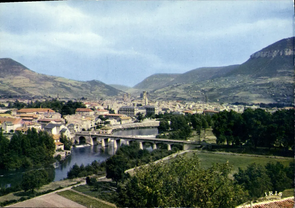 Millau (Aveyron) — Tor der Tarn Schlucht, allgemeiner Blick auf die Pont Lerouge über den Tarn — IRIS - Vorderseite