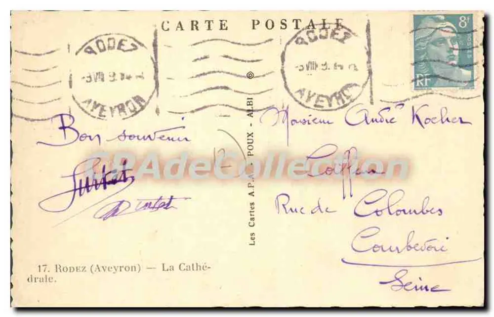 A Catedral — Rodez (Aveyron) — As Cartas A.P.A. POUX - ALBI - Verso