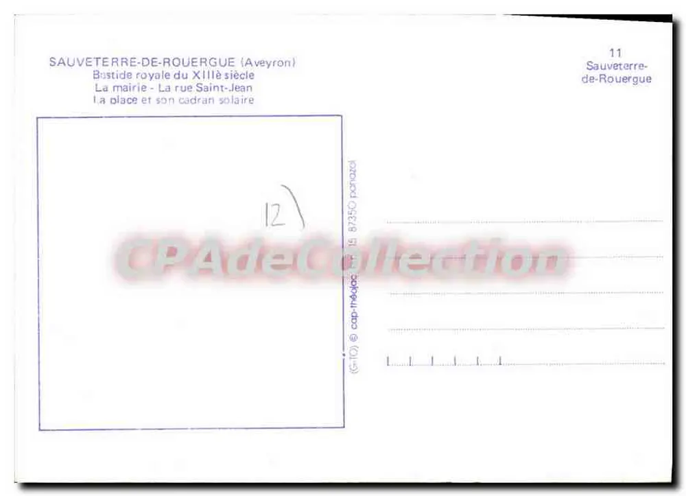 Sauveterre-de-Rouergue — Ansicht der Place, der Rue Saint-Jean und der königlichen Bastide — Verlag CPADeCollection, n°11 - Rückseite