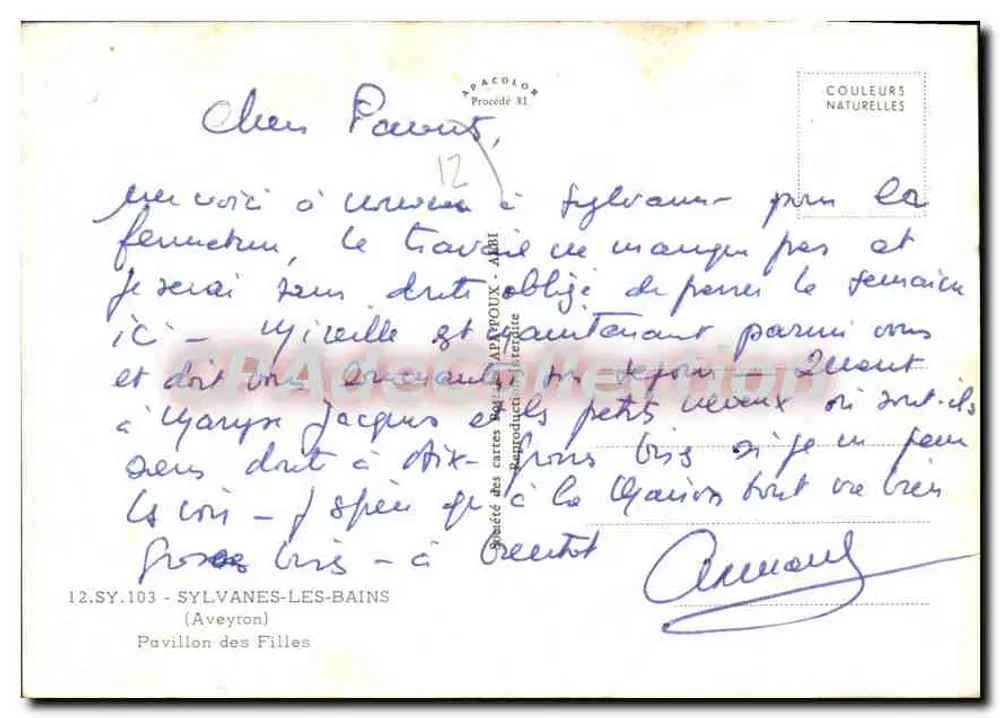 Pavillon des Filles — Sylvanes-les-Bains — Verlag APACOLOX, n° 12.SY.103 - Rückseite