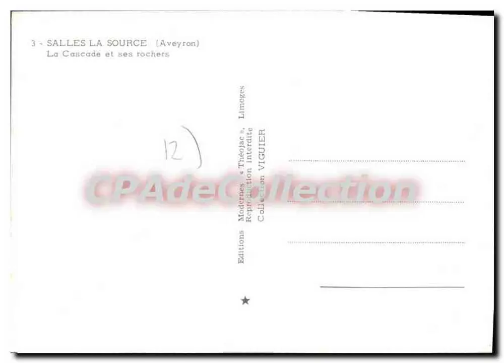 SALLES LA SOURCE (Aveyron) — A Cachoeira e suas rochas — Edições Théodore Viguière, n°12 - Verso