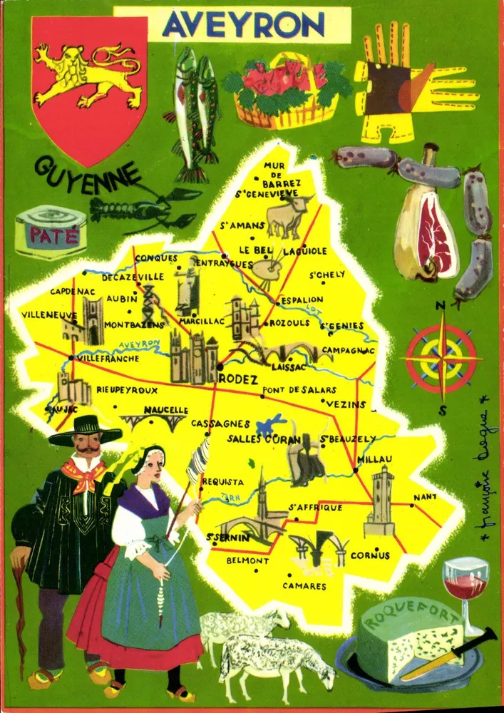 Aveyron — Carta turística ilustrada — editor Cap Théojac, n° CD 12 - Frente