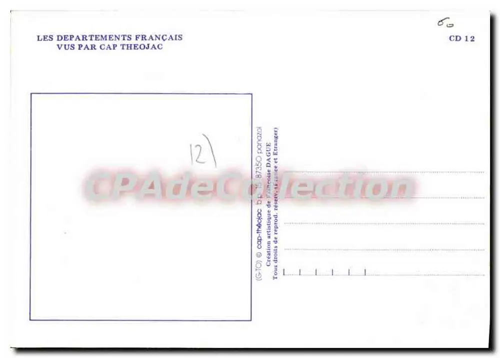 Aveyron — Carta turística ilustrada — editor Cap Théojac, n° CD 12 - Verso