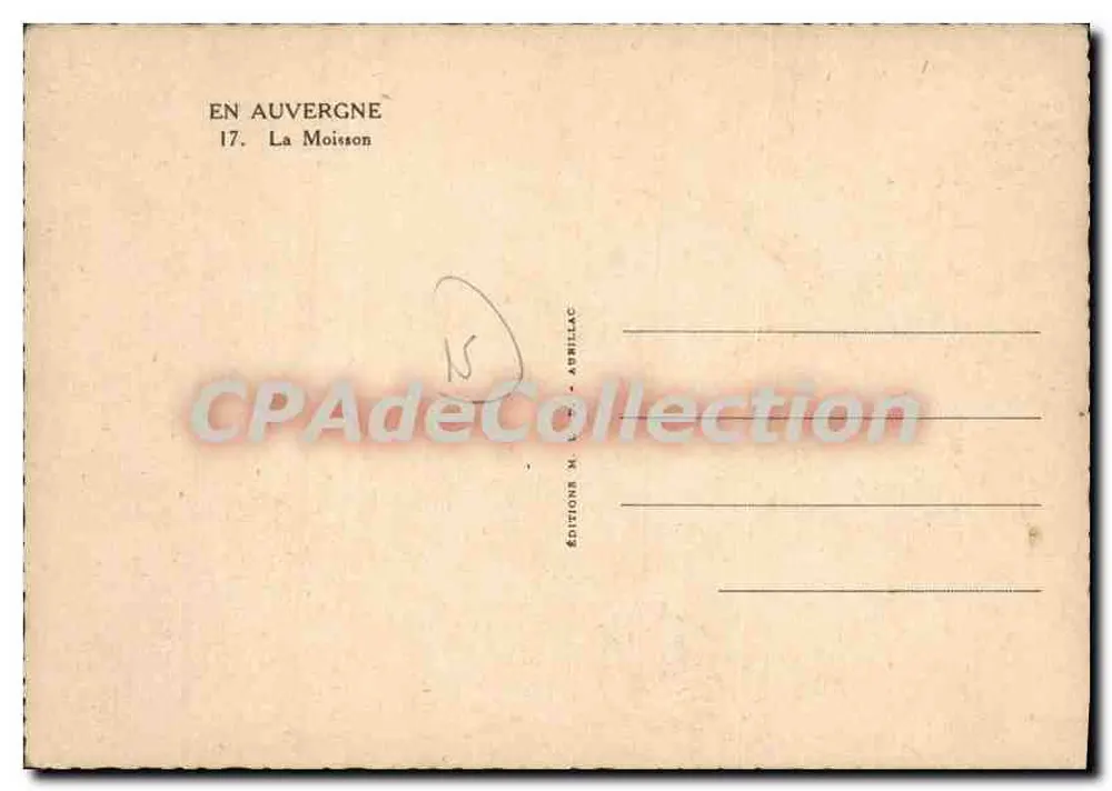 En Auvergne — La Moisson — Éditions M. L. Z. - Apriliac - Verso