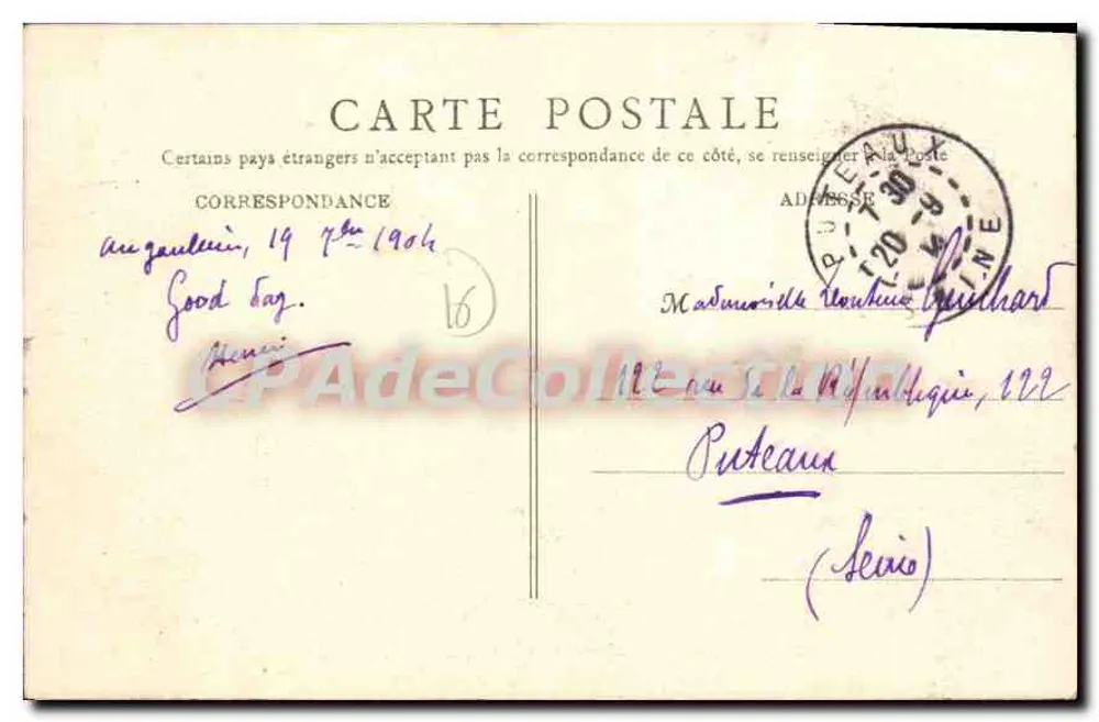 Angoulême — Monument Carnot (R. Verlet, escultor) — B. R., Paris - Verso