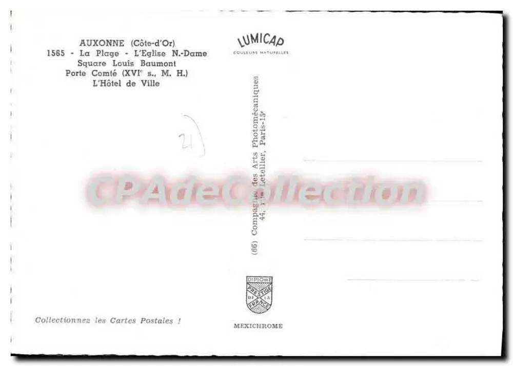 Auxonne - Côte d'Or — Lembrete de Auxonne - Côte d'Or - Verso