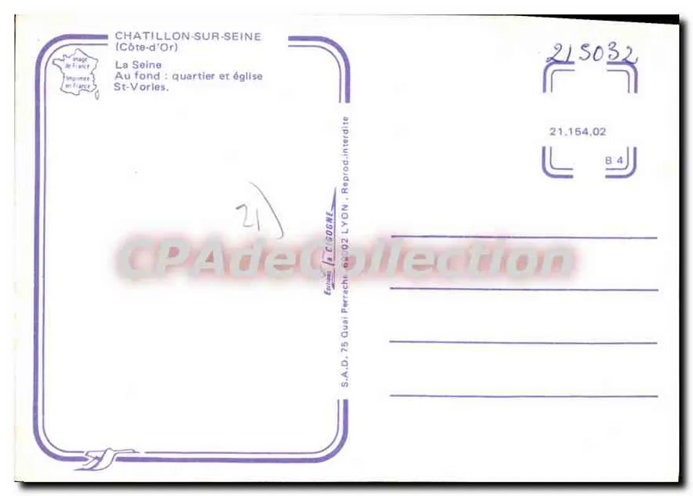 Chatillon-sur-Seine — bairro e igreja de São Vorles — S.A.D. 75 Quai Perrechou 02 LYON - Verso
