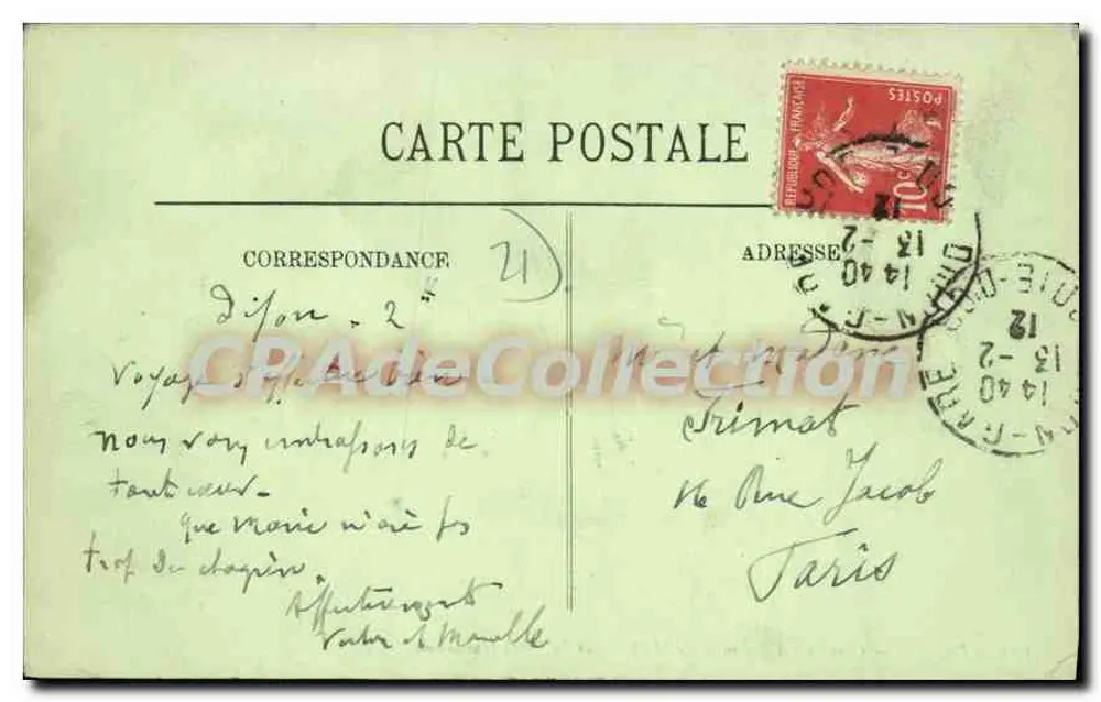 Dijon — Comptoir d'Escompte de Mulhouse e a Porta Guillaume — LL. n°182 - Verso