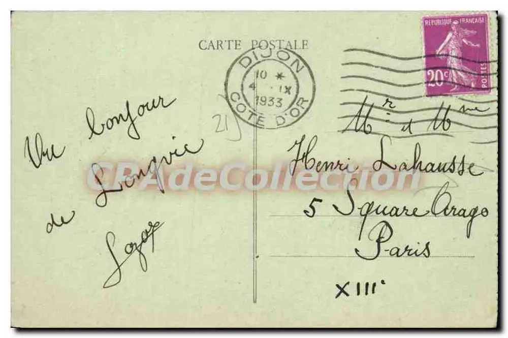 Dijon — Um canto da Place Darcy e do Boulevard Sévigné — P. H., Dijon, n° 122 - Verso