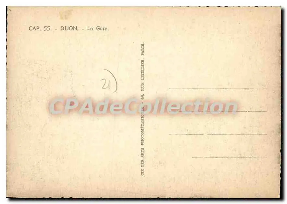 Dijon — A Estação — CAP. 55 — Editor Letellier, Paris - Verso