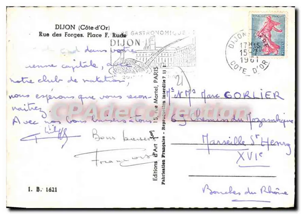Praça F. Rude em Dijon — vista da fonte e dos edifícios — Éditions d'Art Marret, Paris - Verso