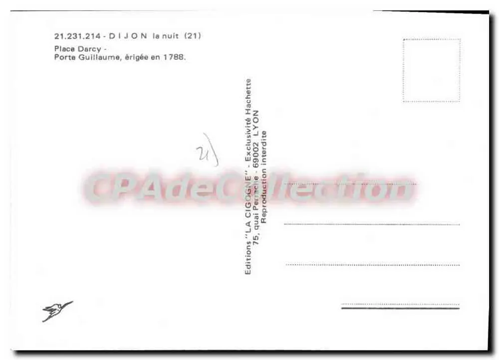 Porta Guillaume - Dijon à noite (21) — editor LA CIGOGNE, n° 21.231.214 - Verso