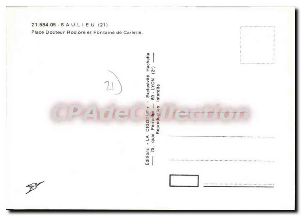 Saulieu — Praça do Dr. Rocloire e Fonte de Caristie — Edições LA CIGOGNE - Verso