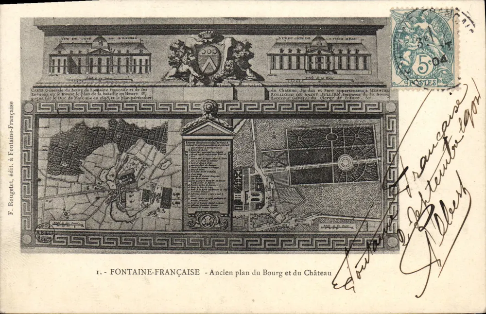 Fontaine-Française — Alter Plan des Dorfes und Schlosses — F. Rouget, Verlag, Fontaine-Française - Vorderseite