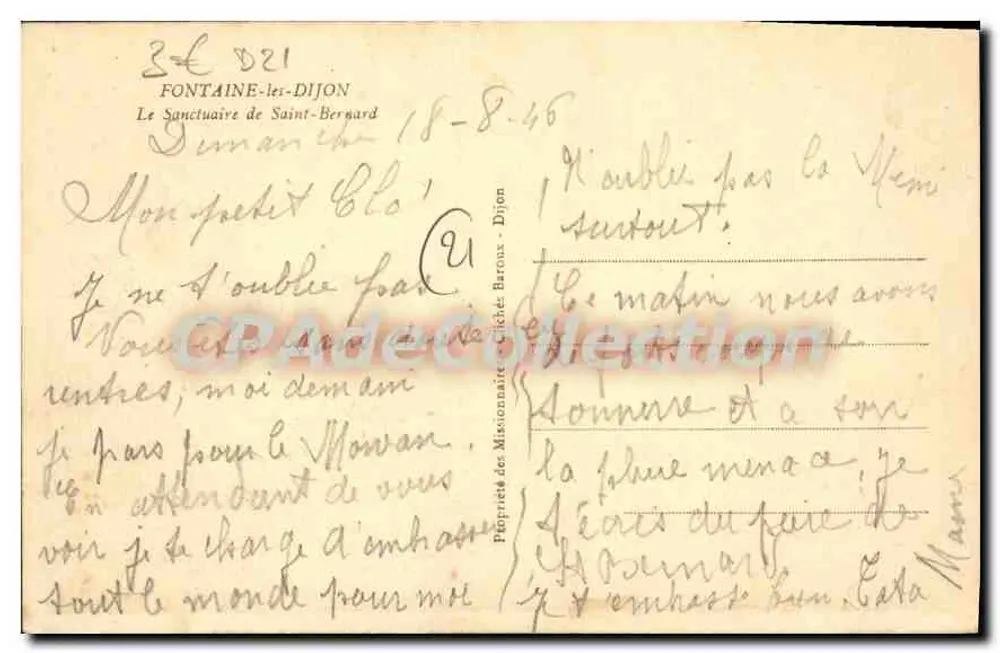 Heiligtum des heiligen Bernard — Fontaine-lès-Dijon — Verlag: Clichés Baroux - Rückseite