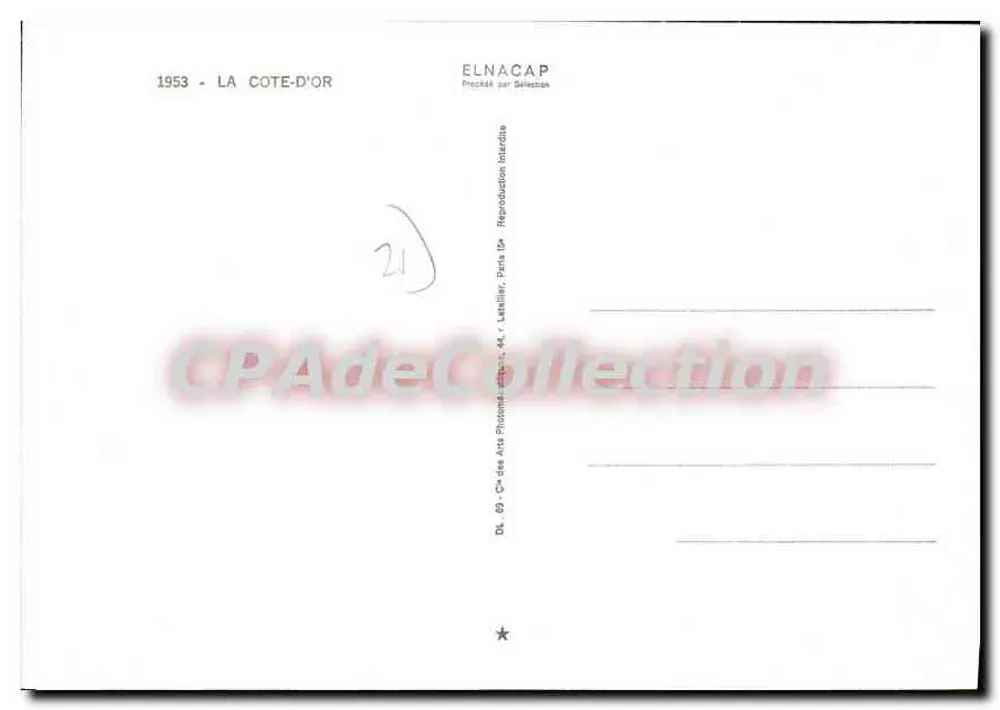 Côte-d'Or — Carta postal turística — editor CAP, n°21 - Verso