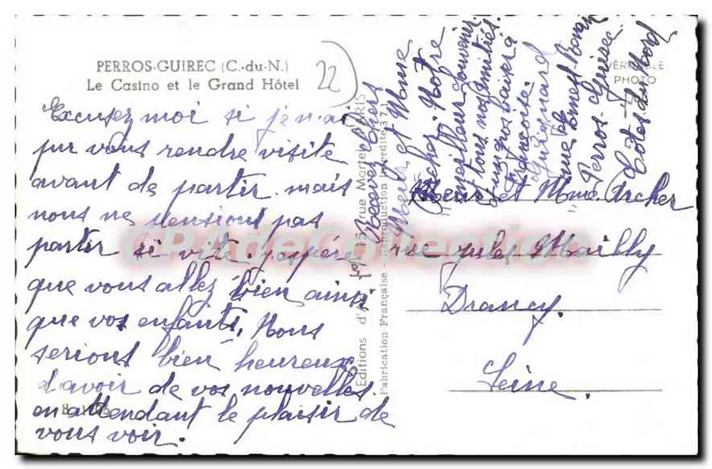 Casino und Grand Hotel de Trestraou — Perros-Guirec (C.-du-N.) — Éditions Véron - Rückseite