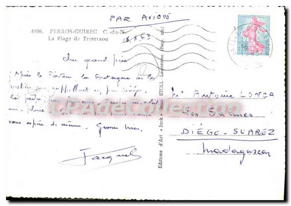 A Praia de Trestraou — vista panorâmica — Edições d'Art Jean Stoll, n°4996 - Verso